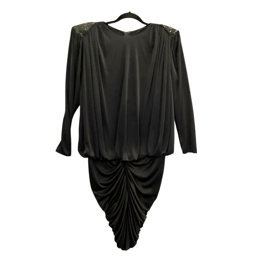 Vtg SUSAN ROSELLI‎ Vijack Women Ruched Dress Sz 10 Black 80s Retro Dynasty Chic